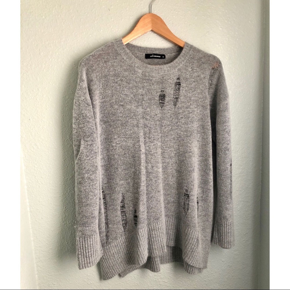 Cozy Destroyed Grey Sweater- Med